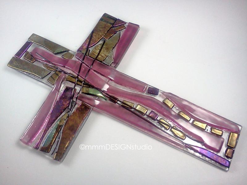 cranberry glass cross- winner of 2012 Great Glass Competition, Bisque Imports